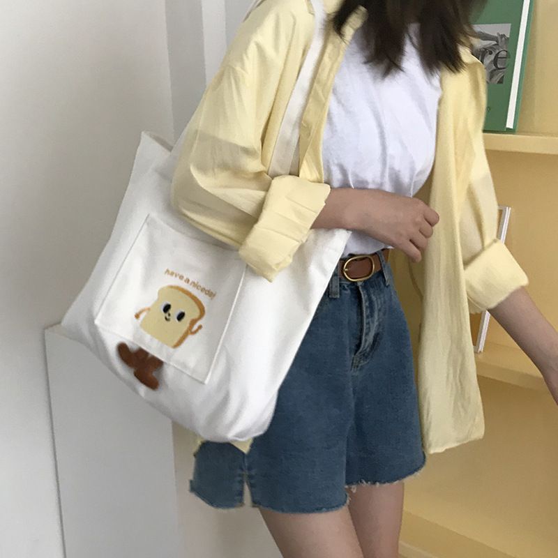 พร้อมส่ง-ส่งฟรี-กระเป๋าผ้า-white-breakfast-tote-bag