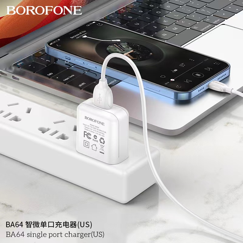 borofone-ba64-หัวชาร์จsingle-port-charger-2-1a-1port-usb-แท้100-พร้อมส่ง