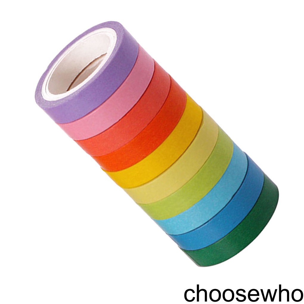 choo-10pcs-rainbow-solid-color-paper-diy-decorative-tape-sticky-adhesive-sticker-notebook-dairy-ornaments