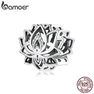 bamoer 925 sterling silver Blooming Lotus Metal Charm fit Original Silver Bracelet Bangle girls DIY Jewelry beads gifts SCC1724