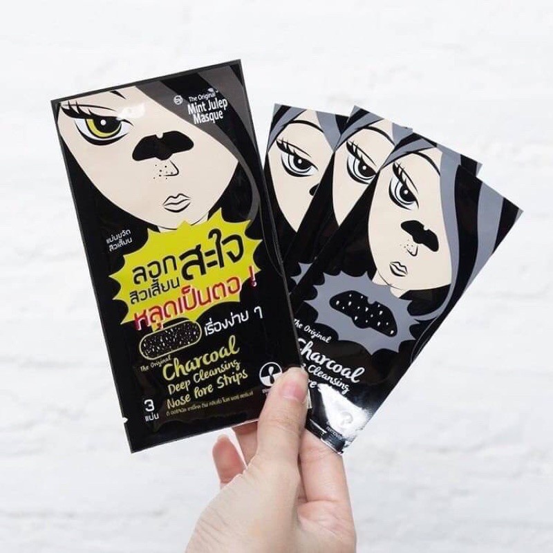 แผ่นขจัดสิวเสี้ยนสะใจ-the-original-charcoal-deep-cleansing-nose-pore-strips-1-ซอง-มี-3-ชิ้น