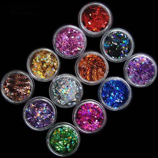 12 สีเล็บศิลปะ Rhombus Glitter รูปร่างเค้กผงเล็บเคล็ดลับการตกแต่ง