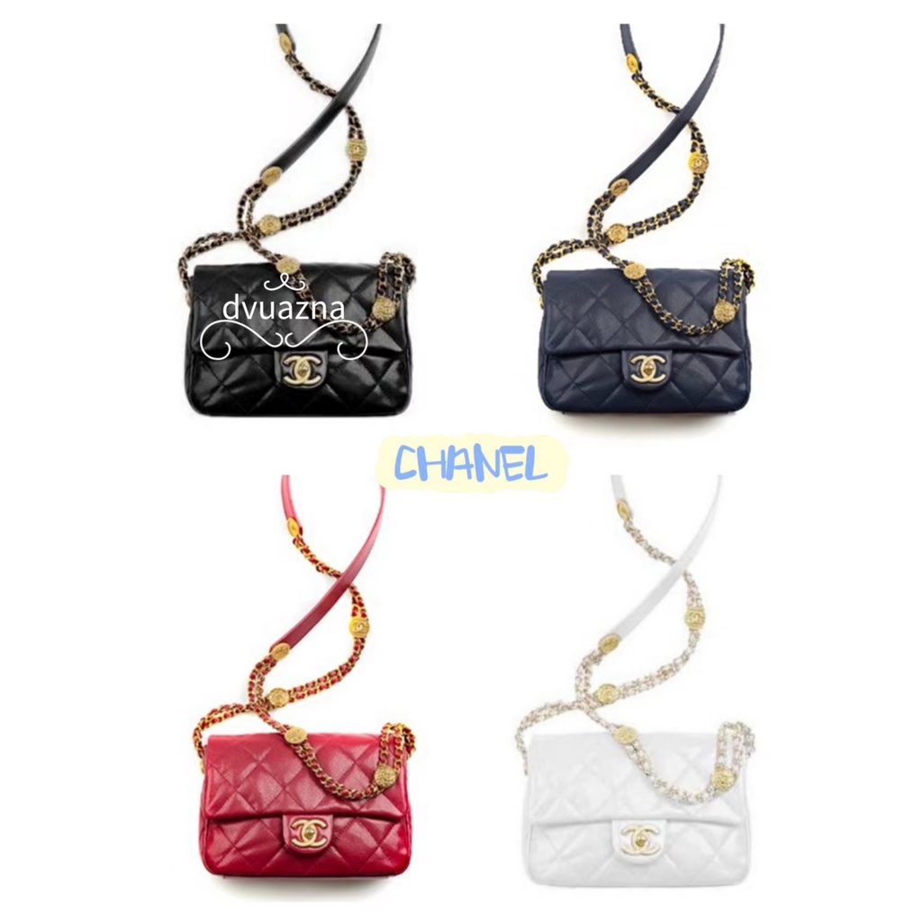 ของแท้-chanel-22a-handmade-workshop-series-gold-coin-mini-one-shoulder-messenger-bag-small