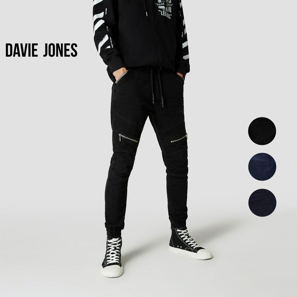davie-jones-กางเกงจ็อกเกอร์-ยีนส์-เอวยางยืด-ขาจั๊ม-สีดำ-drawstring-denim-joggers-in-black-gp0136bk-135dn-140nv