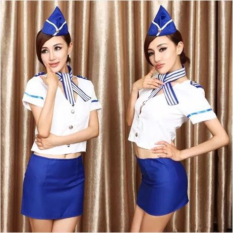 ราคาและรีวิวsexy cosplay ชุดคอสเพลย์ flight attendant Free Size No.qingqu-kongjie-blue