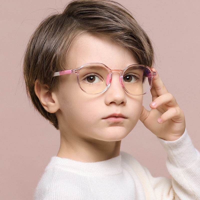 รูปภาพของแว่นตาเด็กกรอบแว่นตา 2020 ทรงกลมสีฟ้าอ่อนป้องกันแสงสะท้อนลองเช็คราคา