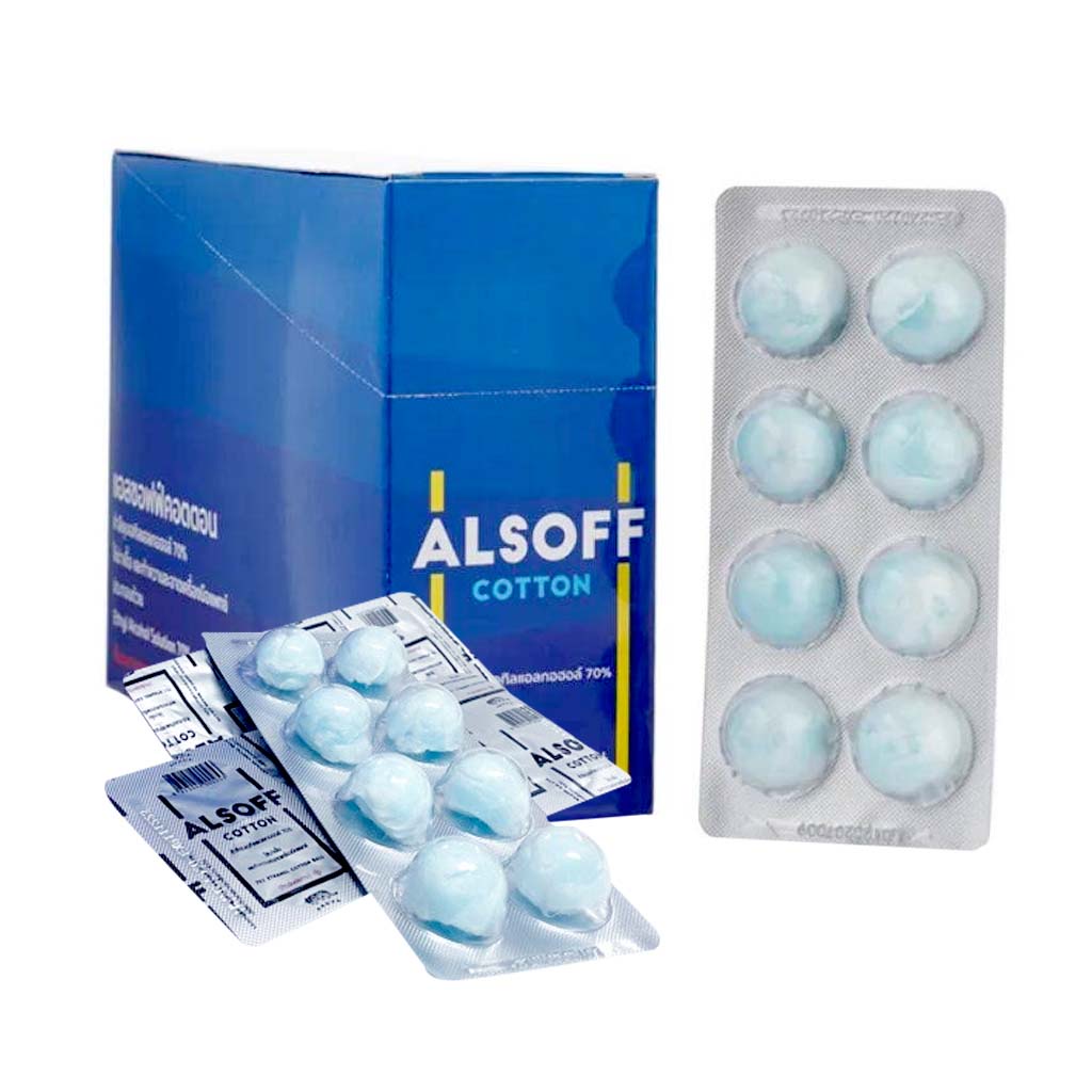 สำลีชุบแอลกอฮอล์ Alcohol Alsoff Cotton [1แผง x 8ก้อน] ((ขายเป็นแผง ...
