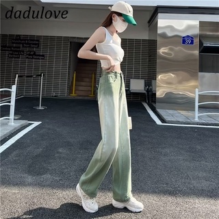 DaDulove💕 New Korean Version Ins Green Gradient Jeans High Waist Loose Wide Leg Pants Fashion Womens Clothing