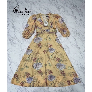 Caviar Maxi Dress Yellow Floral แมกซี่เดรสลายดอกไม้ สีเหลือง