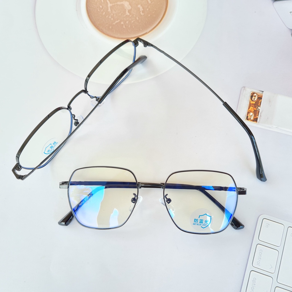 แว่นกรองแสงขาสปริง-ทรงหกเหลี่ยม-เลนส์บลู-กรอบโลหะ-ป้องกันรังสีสีฟ้า-แว่นตาป้องกันคอมพิวเตอร์-75002