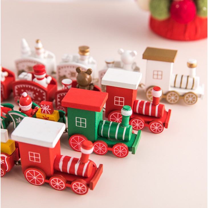 รถไฟคริสต์มาส-รถไฟของเล่น-รถไฟจำลอง-รถไฟไม้จิ๋วdiy-mini-christmas-wood-trainตกแต่งต้นคริสต์มาส-กล่องของขวัญ-บ้าน-ขนมเค้ก