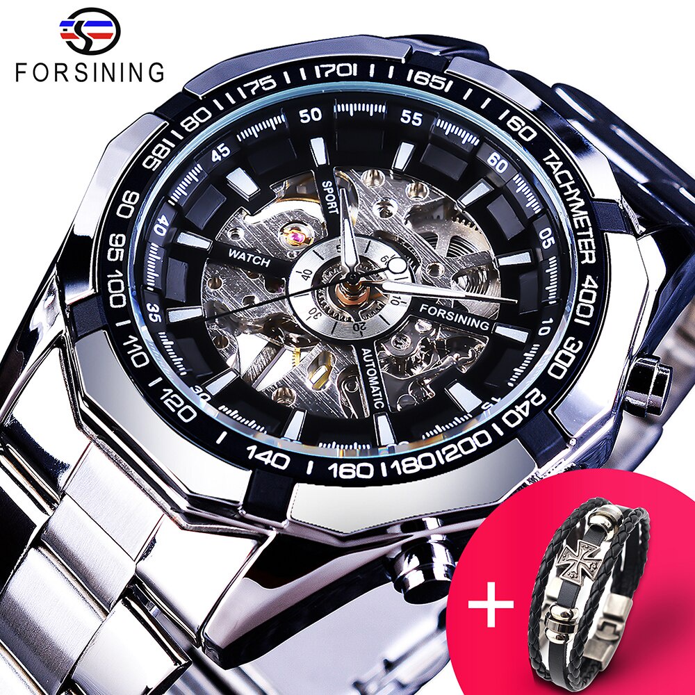 forsining-watch-bracelet-set-combination-silver-stainless-steel-mens-skeleton-transparent-mechanical-male-wrist-watch