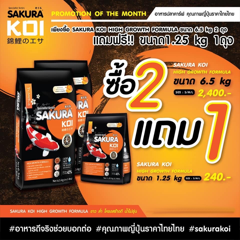 อาหารปลาคาร์ฟซากุระโค่ย-สูตรเร่งโต-high-growth-formura-ซื้อขนาด-6-5-kg-2-ถุง-แถมฟรีขนาด-1-25-kg-1-ถุง