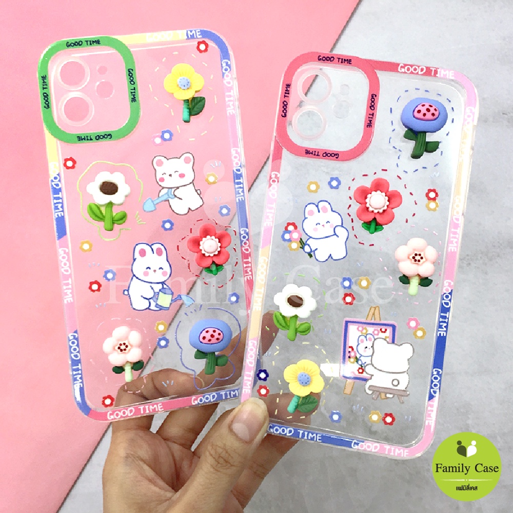 samsung-a10-a12-a13-a22-5g-a23-a53-เคสมือถือนิ่มใสกันกล้อง-ซิลิโคน-tpu-ติดการ์ตูนดอกไม้นูน