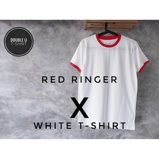 ภาพหน้าปกสินค้าออกใบกำกับภาษีได้ - RINGER - WHITE T-SHIRT เสื้อยืดสีพื้นสีขาวกุ้นแขนสีแดง กรม เลือดหมู - DOUBLE U T-SHIRT *ไม่มีการเย็บตะเข็บข้างตัวเสื้อ* ซึ่งคุณอาจชอบราคาและรีวิวของสินค้านี้