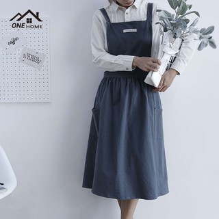 「One Home」เกาหลี Ins ผ้ากันเปื้อนผ้าฝ้ายผ้าลินิน Retro Art ผ้ากันเปื้อนร้านดอกไม้คาเฟ่ Workwear ห้องครัวผ้าฝ้ายเสื้อกั๊กผ้ากันเปื้อนโลโก้ที่ปรับแต่งได้