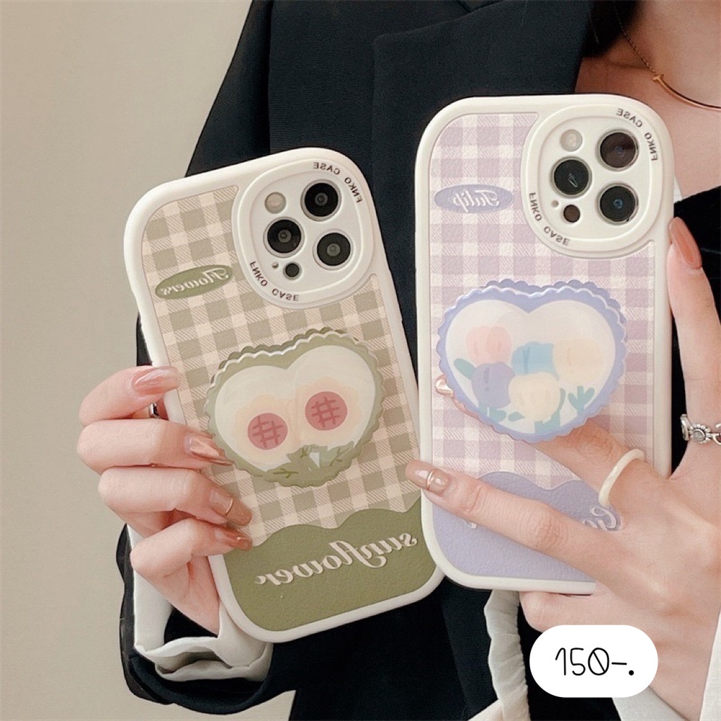 พร้อมส่ง2แบบ-เคสลายดอกไม้-เคสแถมgriptok-เคสแถมไอริง-เคสหนังดอกไม้สก๊อตเขียว-holder-เคสหนังดอกไม้สก๊อตม่วง-holder