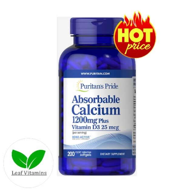 ภาพหน้าปกสินค้าPuritan's Pride Absorbable Calcium 1200 mg with Vitamin D 1000 IU / 200 Softgels จากร้าน leafvitamins บน Shopee