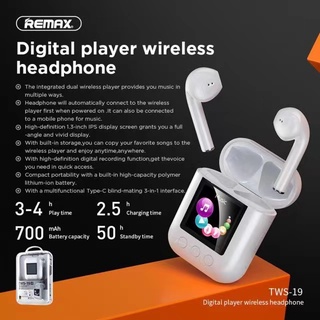 Remax TWS-19 TWS Bluetooth 5.0 TWS Earbuds จอLED พร้อมMP3ในตัว หูฟัง ไร้สาย หูฟังบลูทูธ ระบบเสียง Hi-Resolution Audio