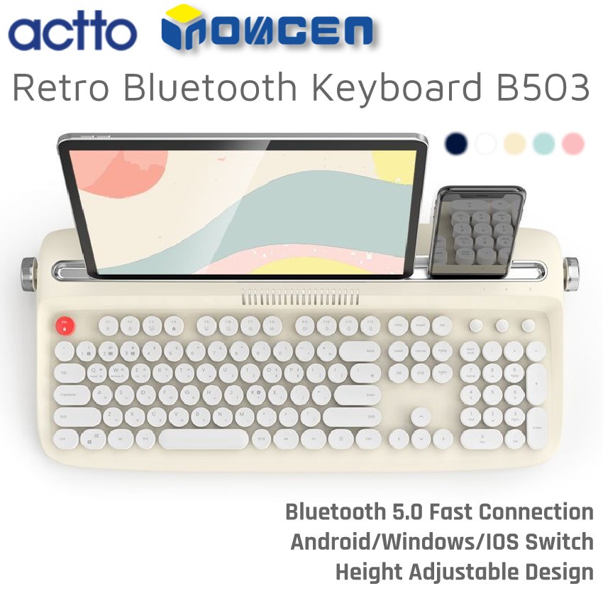 ภาพหน้าปกสินค้าInovagen ACTTO B503 คีย์บอร์ดไร้สาย บลูทูธ 5.0 106 คีย์ รองรับ Android Windows IOS สไตล์เรโทร พร้อมขาตั้ง สําหรับโทรศัพท์มือถือ แท็บเล็ต