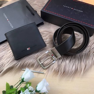 Tommy Hilfiger  Leather Belt &amp; Wallet Set  กระเป๋าสตางค์+เข็มขัดหนังวัวแท้