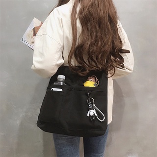 กระเป๋าสะพายไหล่ กระเป๋านักเรียน ผ้าแคนวาส ความจุขนาดใหญ่ สไตล์เกาหลี สําหรับผู้หญิง