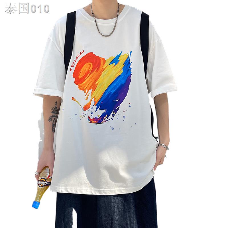 tide-แบรนด์เสื้อยืดแขนสั้นผู้ชายฤดูร้อนหลวมเกาหลีรุ่นแนวโน้ม-hip-hop-กราฟฟิตีพิมพ์รอบคอเสื้อยืดนักเรียนเสื้อผ้าด้านบน
