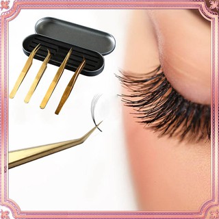 Stailess Golden Grafting Eyelashes Tweezers Grafting False Eyelash Tool Eyebrow Tweezer 1 Piece/Set