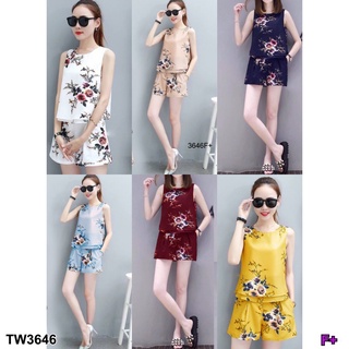 TW3646 Set 2 ชิ้น เสื้อคอกลม แขนกุด+กางเกงขาสั้น