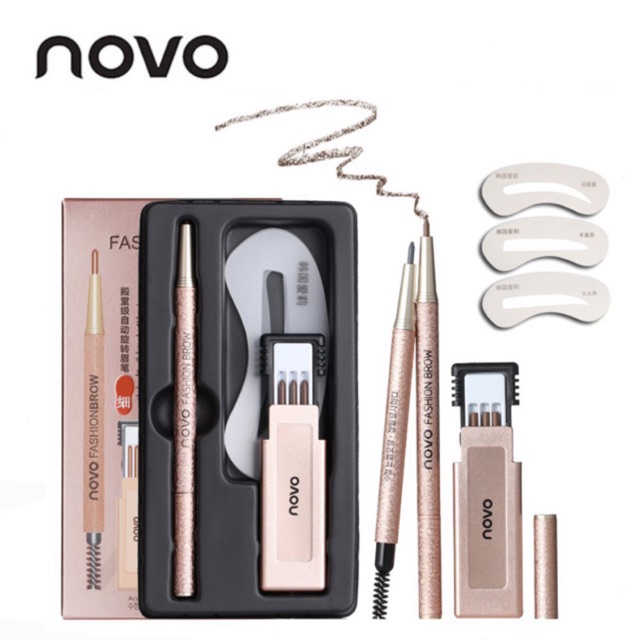 ภาพสินค้า5146(ใหม่/ของแท้) Novo Eyebrow ดินสอเขียนคิ้ว แถมไส้ดินสอ + บล๊อกคิ้ว 3 ชิ้น จากร้าน novo_shop บน Shopee ภาพที่ 1