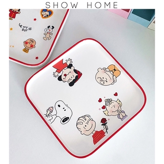 ⭐Yixin のสิ่งน่ารัก⭐จานเซรามิค ลายการ์ตูน Snoopy แบบเรียบง่าย สไตล์เกาหลี สร้างสรรค์ สําหรับใส่อาหารเช้า สลัด