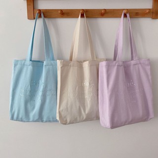 พร้อมส่ง!! ส่งฟรี Bebe tote tote bag กระเป๋าผ้าโทนสีพาสเทลเบาๆ