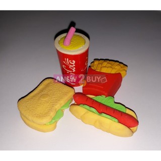 ฟาสต์ฟู้ดจิ๋ว 4 ชิ้น โมเดลอาหารน่ารัก - ทำจากยางลบ (Miniature Fast Food Cute Models Food)