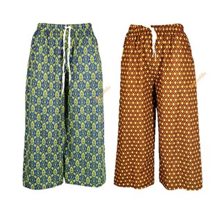 สินค้า กางเกงลายไทย กางเกงลายไทย7ส่วน กางเกงขาสั้น (ความยาวเลยเข่า) ผ้าหนังไก่ใส่สบาย  มีกระเป๋า2ข้าง มีเชือกผูกรูดได้ (180#)