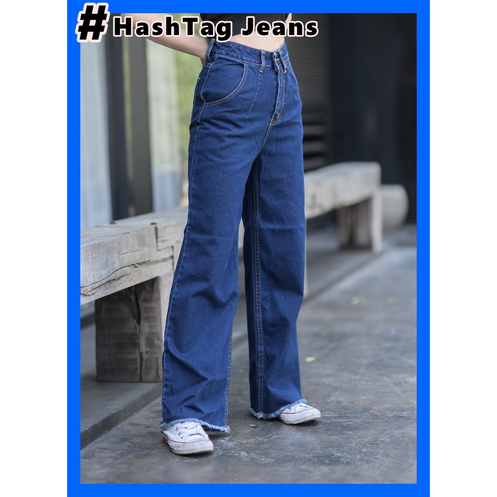 hashtag-jeans-กางเกงยีนส์ขายาว-วินเทจ-ขาบานกระเป๋าไข่-ฟอกไบโอเข้ม-กางเกงยีนส์ผู้หญิง-has9222