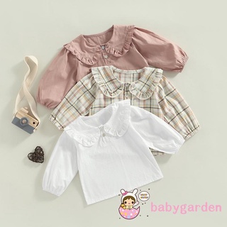 Babygarden- เสื้อยืดลําลอง แขนยาว คอตุ๊กตา ลายสก๊อต สีพื้น แฟชั่นฤดูใบไม้ผลิ ฤดูใบไม้ร่วง สําหรับเด็กผู้หญิง 6 เดือน -5 ปี