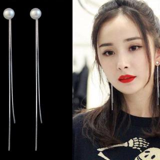 Simple Pearl Long Tassel Earrings 925 Silver Needle Women Korean Party Accessories