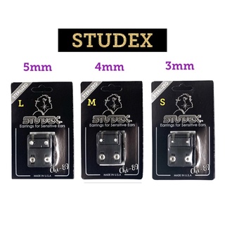 STUDEX ต่างหูเพชรCZ หนามเตย สีเงิน ขนาดรวมตัวเรือน SML=345มิล สำหรับผิวแพ้ง่าย