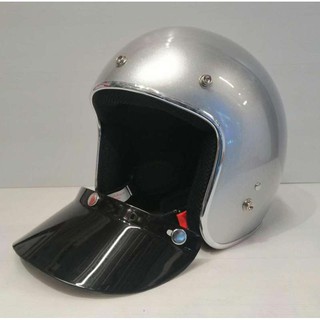 หมวกกัน​น็อค​วินเทจเ​ปิดหน้า​ สีบรอนด์เงิน​ คิ้วเงิน​ Open​ face​ helmet​