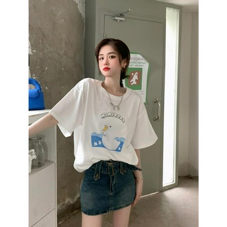 51132 เสื้อยืดคอกลม แขนสั้น พิมพ์ลาย ทรงหลวม แบบสวมหัว