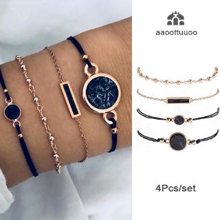 4PCs Black Bracelets Set Charm Boho Bangles for Women Wrist Chain Bracelets Fashion Jewelry