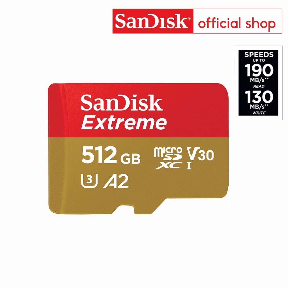 ภาพหน้าปกสินค้าSanDisk EXTREME micro SDXC UHS-I A2 512GB (SDSQXAV-512G-GN6MN) reads 190MB/s writes 130MB/s