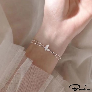สร้อยข้อมือ สายโซ่คู่ ประดับเพชร ลายผีเสื้อ สไตล์เกาหลี สําหรับผู้หญิง