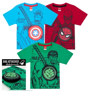Marvel Boy T-shirt (with bag) - เสื้อยืดเด็กผู้ชายลายมาร์เวล เสื้อติดกระเป๋า สินค้าลิขสิทธ์แท้100% characters studio