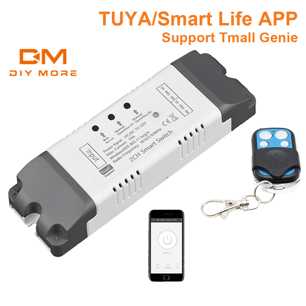 diymoretuya-with-shell-app-usb-5v-dc7-32v-โมดูลสวิตช์อัจฉริยะควบคุมด้วยแอพ-433mhz-2ch-ประตูอัตโนมัติ-สมาร์ทโฮม