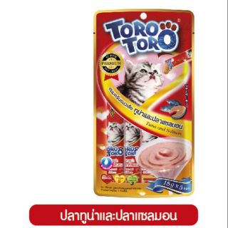 Toro toro สีแดงแพ็คเล็ก​ 5​ ชิ้น​ ขนมแมวเลีย รสปลาทูน่าและปลาแซลมอน