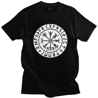 เสื้อยืดสีขาวVegvisir Runes Viking T Shirt for Men Cotton Leisure T-shirt O-neck Short Sleeves Vikings Compass Tattoo Te
