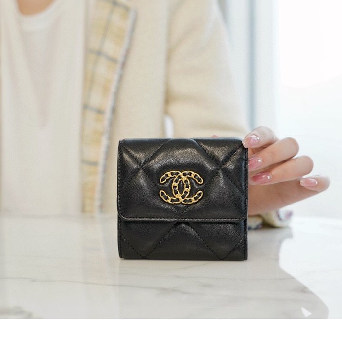 พรี-chanel-wallet-กระเป๋า-บัตรกระเป๋าสตางค์-หนังแท้แบรนด์เนน-หนังแกะ