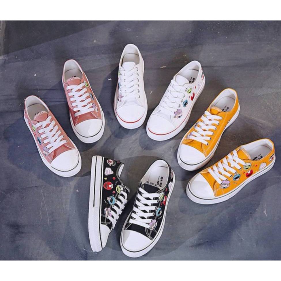 hot-รองเท้าผ้าใบแฟชั่นผู้หญิง-แต่งลายด้านข้างอิโมจิ-คุ้มค่าคุ้มราคา-f006
