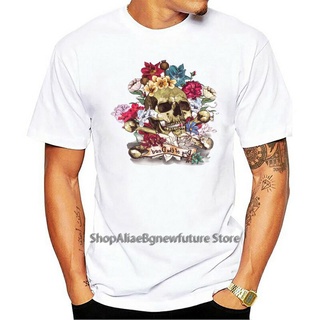 ขายดี!กระหน่ํา เสื้อยืดลําลอง แขนสั้น คอกลม พิมพ์ลาย Day of the dead skull flowers สไตล์วินเทจ เรโทร สีดํา 2 GJjneb38AOb